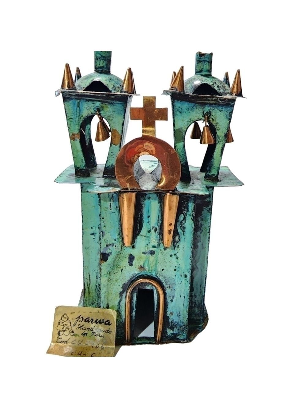Vtg handmade Ayacucho Peru metal copper tin Church replica metal Art